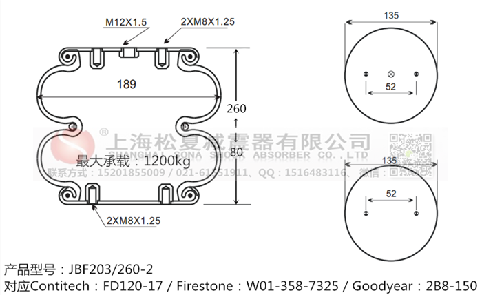 JBF203/260-2橡膠<a href='http://m.shimaoquan.com/' target='_blank'><u>空氣彈簧</u></a>